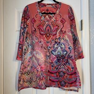 Soft Surroundings Sz M Whimsical India Fantasy V-Neck Tunic Paisley Park